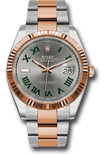 Rolex Steel and Everose Rolesor Datejust 41 Watch - Fluted Bezel - Slate Gray Green Roman Dial - Oyster Bracelet - 126331 slgro