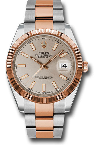 Rolex Steel and Everose Rolesor Datejust 41 Watch - Fluted Bezel - Sundust Index Dial - Oyster Bracelet - 126331 suio