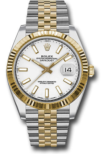Rolex Steel and Yellow Gold Rolesor Datejust 41 Watch - Fluted Bezel - White Index Dial - Jubilee Bracelet - 126333 wij