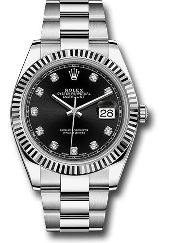 Rolex Steel and White Gold Rolesor Datejust 41 Watch - Fluted Bezel - Black Diamond Dial - Oyster Bracelet - 126334 bkdo