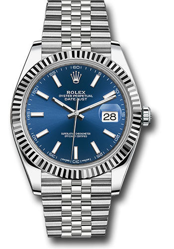 Rolex Steel and White Gold Rolesor Datejust 41 Watch - Fluted Bezel - Blue Index Dial - Jubilee Bracelet - 126334 blij