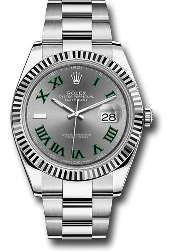 Rolex Steel and White Gold Rolesor Datejust 41 Watch - Fluted Bezel - Slate Green Roman Dial - Oyster Bracelet - 126334 slgro
