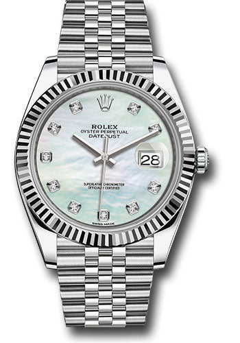 Rolex Steel and White Gold Rolesor Datejust 41 Watch - Fluted Bezel - White Mother-Of-Pearl Diamond Dial - Jubilee Bracelet - 126334 wmdj