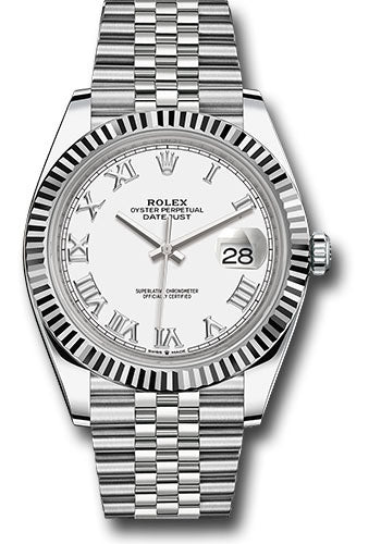 Rolex Steel and White Gold Rolesor Datejust 41 Watch - Fluted Bezel - White Roman Dial - Jubilee Bracelet - 126334 wrj