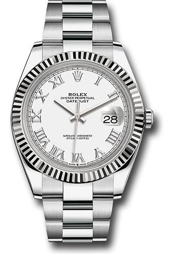 Rolex Steel and White Gold Rolesor Datejust 41 Watch - Fluted Bezel - White Roman Dial - Oyster Bracelet - 126334 wro