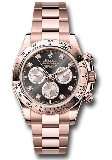 Rolex Everose Gold Cosmograph Daytona Watch - Fixed Bezel - Black And Sundust Diamond Dial - Oyster Bracelet - 126505 bksudo