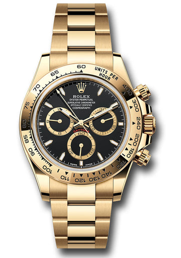 Rolex Yellow Gold Cosmograph Daytona Watch - Fixed Bezel - Black Index Dial - Oyster Bracelet - 126508 bkio