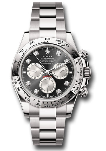 Rolex White Gold Cosmograph Daytona Watch - Fixed Bezel - Black And Steel Diamond Dial - Oyster Bracelet - 126509 bkstdo