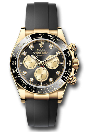 Rolex Yellow Gold Cosmograph Daytona Watch - Black Cerachrom Bezel - Black And Golden Diamond Dial - Oysterflex Strap - 126518ln bkchdof