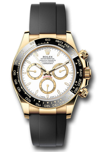 Rolex Yellow Gold Cosmograph Daytona Watch - Black Cerachrom Bezel - White Index Dial - Oysterflex Strap - 126518ln wiof