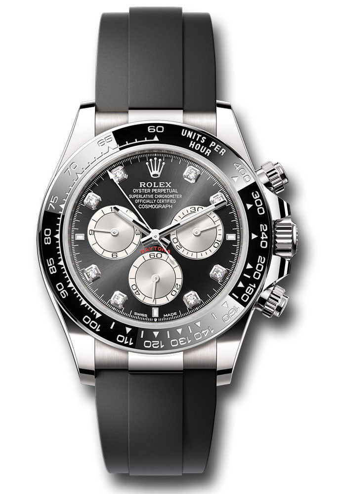 Rolex White Gold Cosmograph Daytona Watch - Black Cerachrom Bezel - Black And Steel Diamond Dial - Oysterflex Strap - 126519ln bkstdof