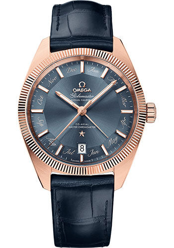 Omega Constellation Globemaster Co-Axial Master Chronometer Annual Calendar Watch - 41 mm Sedna Gold Case - Fluted Bezel - Blue Dial - Blue Leather Strap - 130.53.41.22.03.001