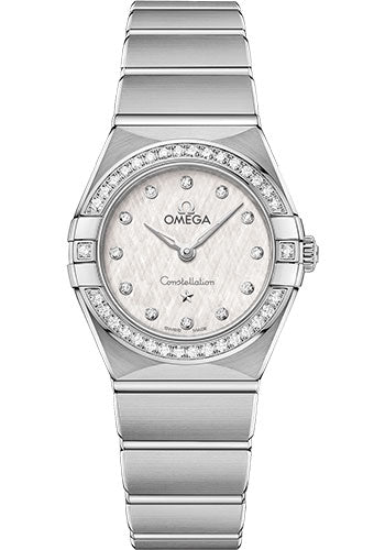 Omega Constellation Manhattan Quartz Watch - 25 mm Steel Case - Diamond-Paved Bezel - White Silvery Dial - 131.15.25.60.52.001
