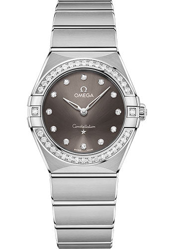 Omega Constellation Manhattan Quartz Watch - 28 mm Steel Case - Diamond-Paved Bezel - Grey Diamond Dial - 131.15.28.60.56.001