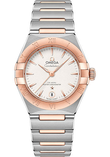 Omega Constellation Manhattan Co-Axial Master Chronometer Watch - 29 mm Steel And Sedna Gold Case - Crystal White Silvery Dial - 131.20.29.20.02.001