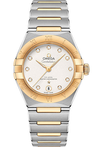 Omega Constellation Manhattan Co-Axial Master Chronometer Watch - 29 mm Steel And Yellow Gold Case - Crystal White Slivery Diamond Dial - 131.20.29.20.52.002