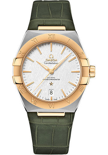 Omega Constellation OMEGA Co-Axial Master Chronometer - 39 mm Steel And Yellow Gold Case - White Silvery Dial - Olive Leather Strap - 131.23.39.20.02.002