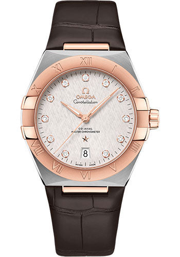 Omega Constellation OMEGA Co-Axial Master Chronometer - 39 mm Steel And Sedna Gold Case - Silvery Diamond Dial - Brown Leather Strap - 131.23.39.20.52.001