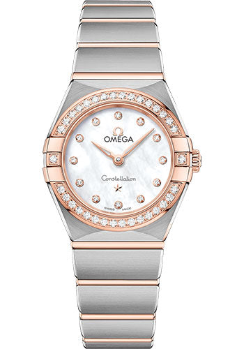 Omega Constellation Manhattan Quartz Watch - 25 mm Steel And Sedna Gold Case - Diamond-Paved Bezel - Mother-Of-Pearl Diamond Dial - 131.25.25.60.55.001