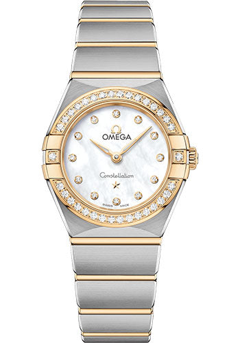 Omega Constellation Manhattan Quartz Watch - 25 mm Steel And Yellow Gold Case - Diamond-Paved Bezel - Mother-Of-Pearl Diamond Dial - 131.25.25.60.55.002
