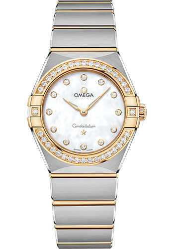 Omega Constellation Manhattan Quartz Watch - 28 mm Steel And Yellow Gold Case - Diamond-Paved Bezel - Mother-Of-Pearl Diamond Dial - 131.25.28.60.55.002