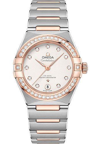Omega Constellation Manhattan Co-Axial Master Chronometer Watch - 29 mm Steel And Sedna Gold Case - Diamond-Paved Bezel - Crystal White Silvery Diamond Dial - 131.25.29.20.52.001