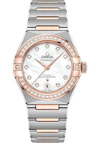 Omega Constellation Manhattan Co-Axial Master Chronometer Watch - 29 mm Steel And Sedna Gold Case - Diamond-Paved Bezel - Mother-Of-Pearl Diamond Dial - 131.25.29.20.55.001
