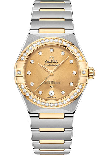 Omega Constellation Manhattan Co-Axial Master Chronometer Watch - 29 mm Steel And Yellow Gold Case - Diamond-Paved Bezel - Champagne Diamond Dial - 131.25.29.20.58.001