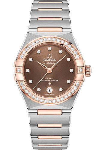 Omega Constellation Manhattan Co-Axial Master Chronometer Watch - 29 mm Steel And Sedna Gold Case - Diamond-Paved Bezel - Brown Diamond Dial - 131.25.29.20.63.001