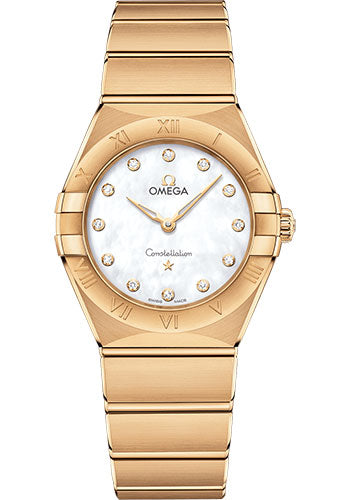 Omega Constellation Manhattan Quartz Watch - 28 mm Yellow Gold Case - Mother-Of-Pearl Diamond Dial - 131.50.28.60.55.002