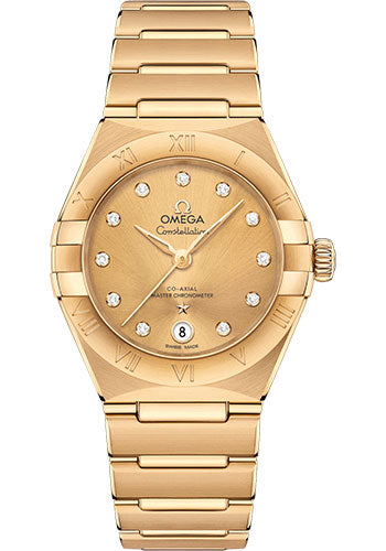 Omega Constellation Manhattan Co-Axial Master Chronometer Watch - 29 mm Yellow Gold Case - Champagne Diamond Dial - 131.50.29.20.58.001