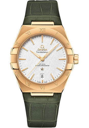 Omega Constellation OMEGA Co-Axial Master Chronometer - 39 mm Yellow Gold Case - White Silvery Dial - Olive Leather Strap - 131.53.39.20.02.002