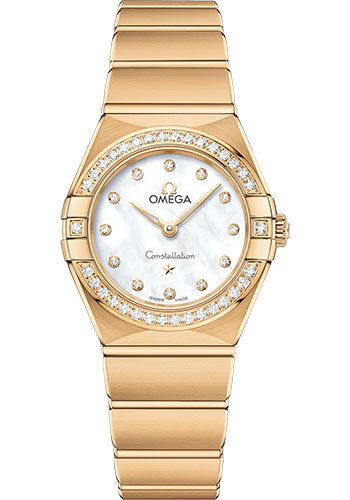 Omega Constellation Manhattan Quartz Watch - 25 mm Yellow Gold Case - Diamond-Paved Bezel - Mother-Of-Pearl Diamond Dial - 131.55.25.60.55.002