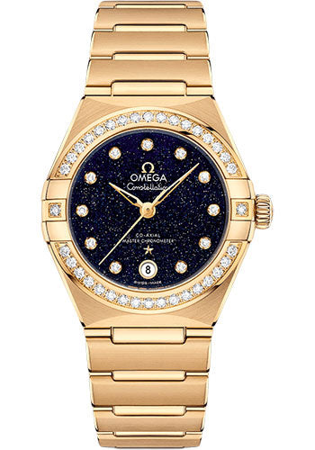 Omega Constellation Omega Co-Axial Master Chronometer - 29 mm Yellow Gold Case - Diamond Bezel - Blue Glass Diamond Dial - 131.55.29.20.53.002