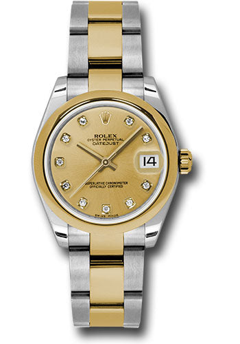 Rolex Steel and Yellow Gold Datejust 31 Watch - Domed Bezel - Champagne Diamond Dial - Oyster Bracelet - 178243 chdo