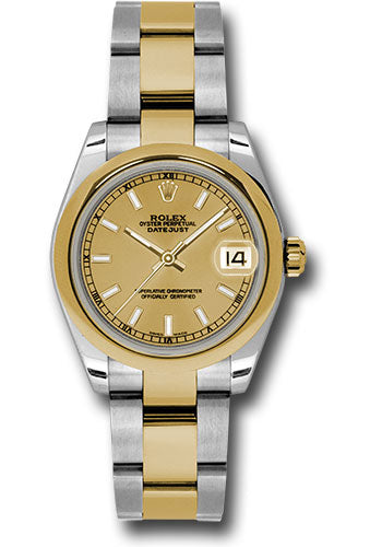 Rolex Steel and Yellow Gold Datejust 31 Watch - Domed Bezel - Champagne Index Dial - Oyster Bracelet - 178243 chio