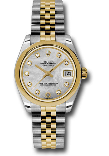 Rolex Steel and Yellow Gold Datejust 31 Watch - Domed Bezel - Mother-Of-Pearl Diamond Dial - Jubilee Bracelet - 178243 mdj