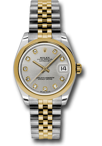 Rolex Steel and Yellow Gold Datejust 31 Watch - Domed Bezel - Silver Diamond Dial - Jubilee Bracelet - 178243 sdj
