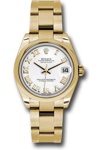 Rolex Yellow Gold Datejust 31 Watch - Domed Bezel - White Roman Dial - Oyster Bracelet - 178248 wro