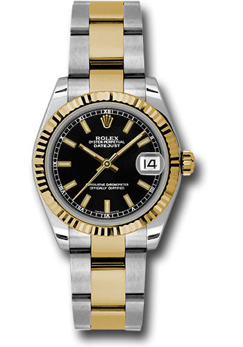 Rolex Steel and Yellow Gold Datejust 31 Watch - Fluted Bezel - Black Index Dial - Oyster Bracelet - 178273 bkio