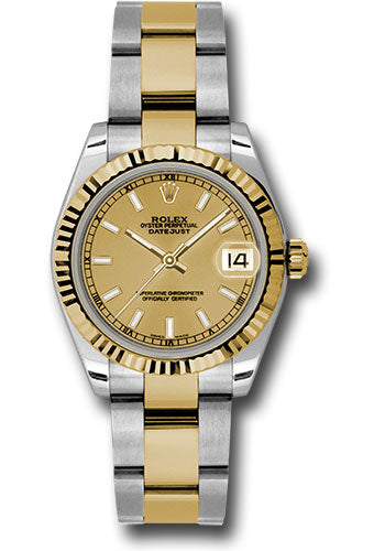 Rolex Steel and Yellow Gold Datejust 31 Watch - Fluted Bezel - Champagne Index Dial - Oyster Bracelet - 178273 chio
