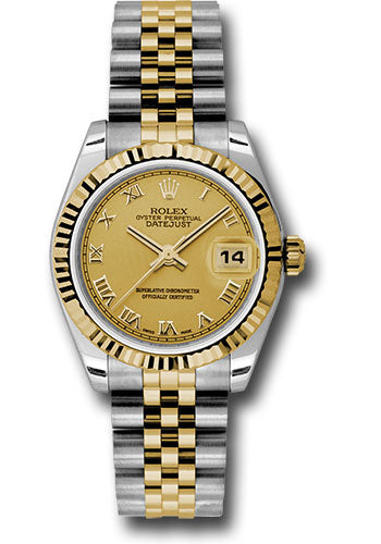 Rolex Steel and Yellow Gold Datejust 31 Watch - Fluted Bezel - Champagne Roman Dial - Jubilee Bracelet - 178273 chrj