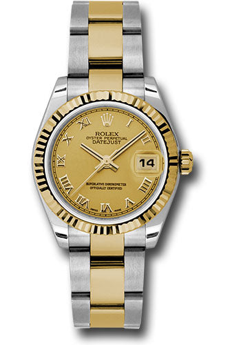 Rolex Steel and Yellow Gold Datejust 31 Watch - Fluted Bezel - Champagne Roman Dial - Oyster Bracelet - 178273 chro
