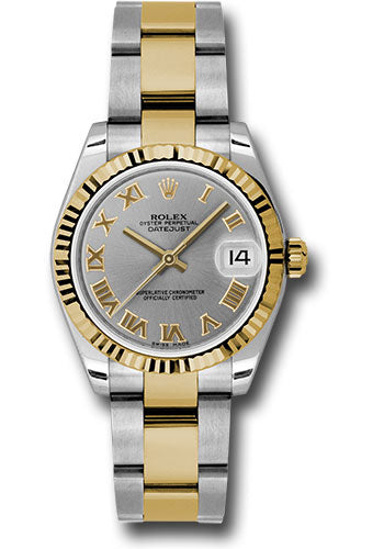 Rolex Steel and Yellow Gold Datejust 31 Watch - Fluted Bezel - Slate Grey Roman Dial - Oyster Bracelet - 178273 gro