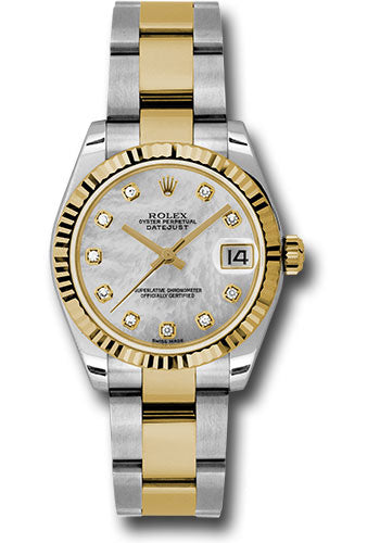 Rolex Steel and Yellow Gold Datejust 31 Watch - Fluted Bezel - Mother-Of-Pearl Diamond Dial - Oyster Bracelet - 178273 mdo