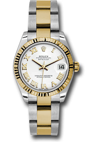 Rolex Steel and Yellow Gold Datejust 31 Watch - Fluted Bezel - White Roman Dial - Oyster Bracelet - 178273 wro
