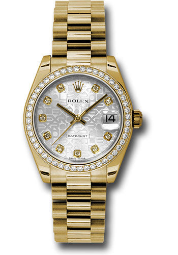 Rolex Yellow Gold Datejust 31 Watch - 48 Diamond Bezel - Silver Jubilee Diamond Dial - President Bracelet - 178288 sjdp