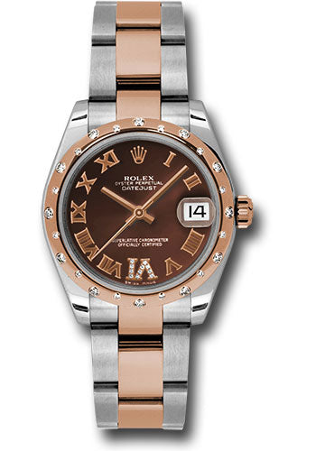 Rolex Steel and Everose Gold Datejust 31 Watch - 24 Diamond Bezel - Chocolate Diamond Roman Vi Roman Dial - Oyster Bracelet - 178341 chodro