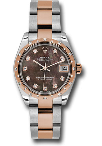 Rolex Steel and Everose Gold Datejust 31 Watch - 24 Diamond Bezel - Dark Mother-Of-Pearl Diamond Dial - Oyster Bracelet - 178341 dkmdo