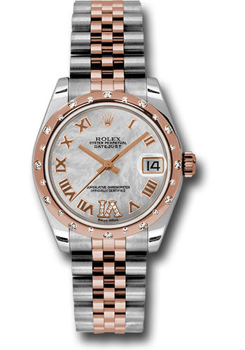 Rolex Steel and Everose Gold Datejust 31 Watch - 24 Diamond Bezel - Mother-Of-Pearl Diamond Roman Vi Roman Dial - Jubilee Bracelet - 178341 mdrj